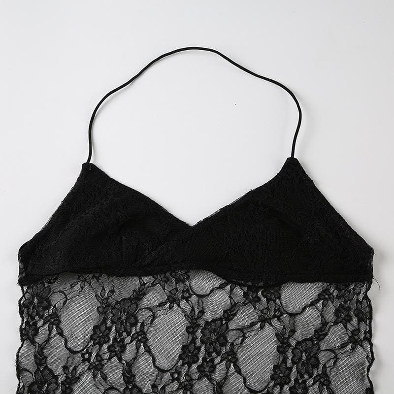 Halter backless lace hem crop top