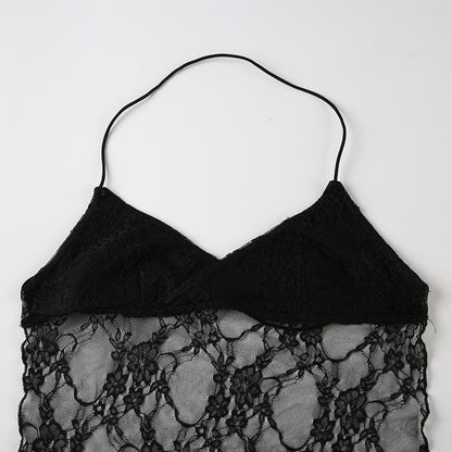 Halter backless lace hem crop top
