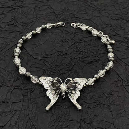 Butterfly beaded black and white necklace