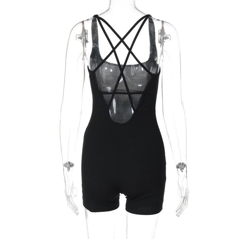 U neck cross back solid romper