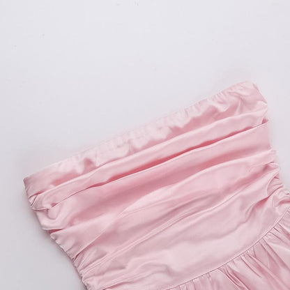 Ruched smocked solid backless tube mini dress
