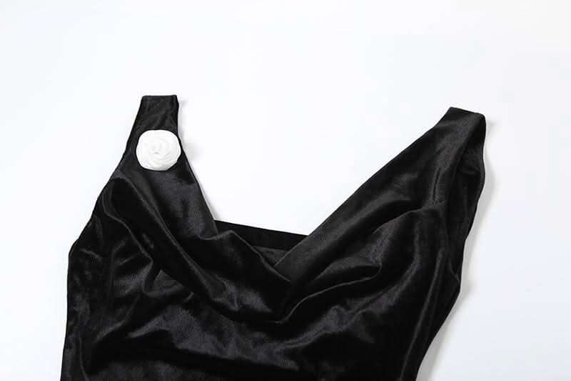 Cowl neck velvet backless slit bowknot applique maxi dress