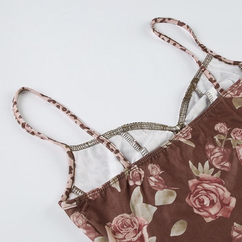 Flower print backless cami top