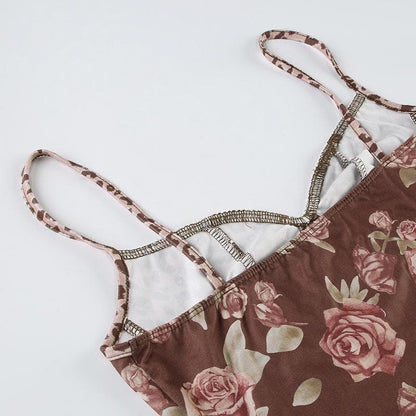 Flower print backless cami top