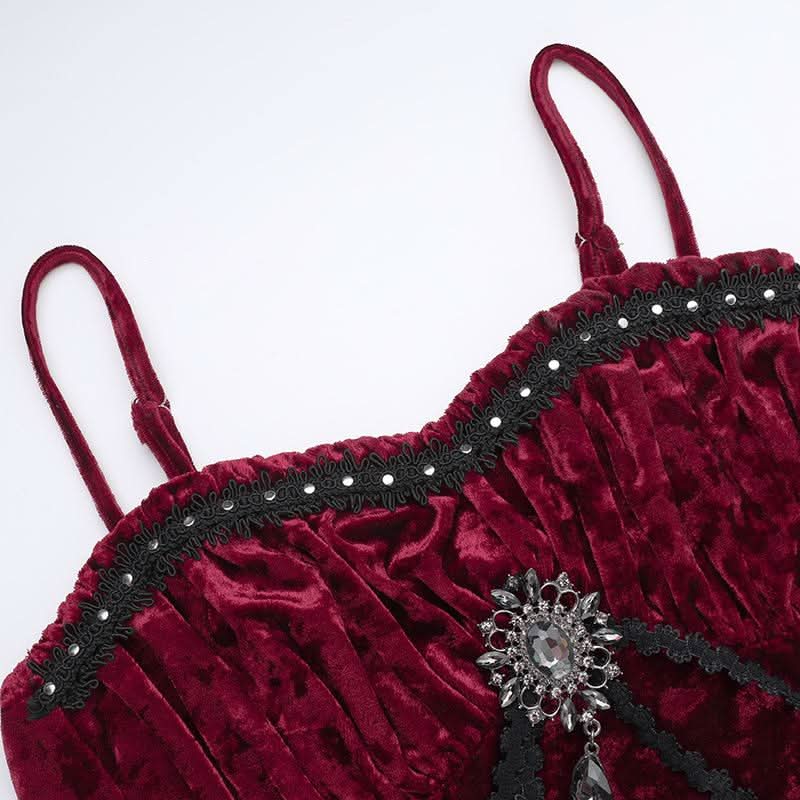 Sweetheart neck velvet flower applique slit cami maxi dress