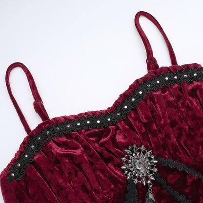 Sweetheart neck velvet flower applique slit cami maxi dress