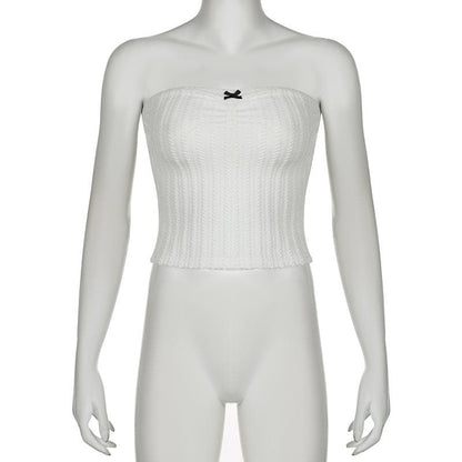 Textured bowknot ruched bowknot tube crop top