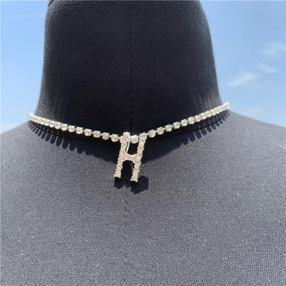 Initials pendant rhinestone chocker