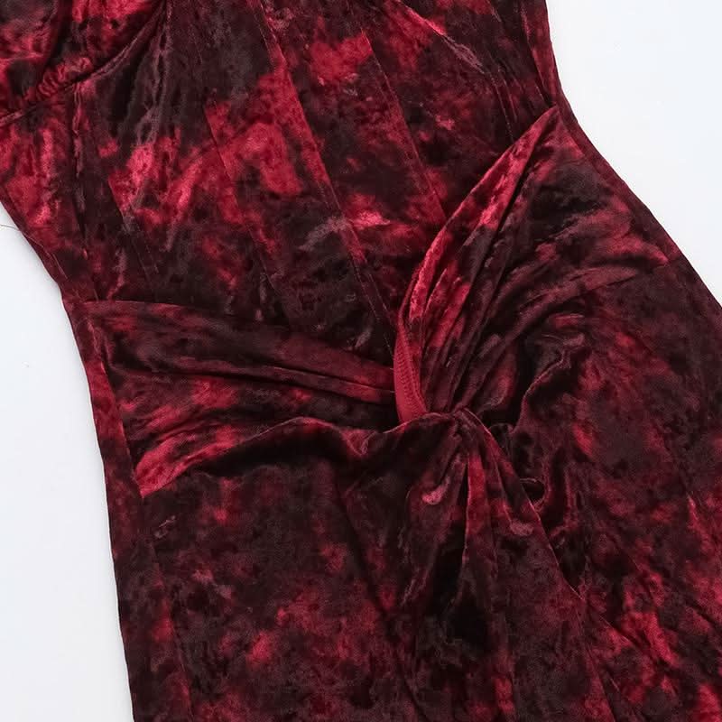 Ruched v neck zip-up print contrast cami maxi dress