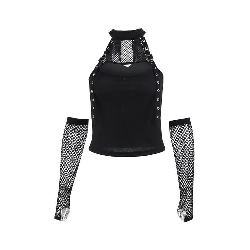 Fishnet gloves patchwork hollow out cut out top
