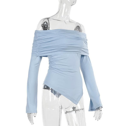 Long sleeve off shoulder irregular ruched top