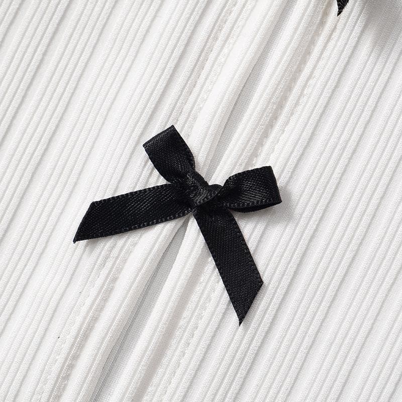 Bowknot ribbon ribbed lace hem backless tube top