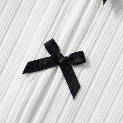 Bowknot ribbon ribbed lace hem backless tube top