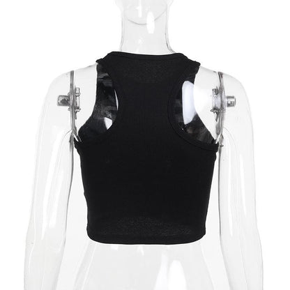 Sleeveless crewneck beaded tank crop top