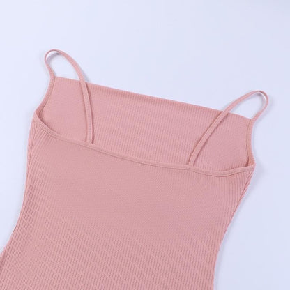 Ribbed Knit Spaghetti Strap Cowl Neck Bodycon Maxi Dress