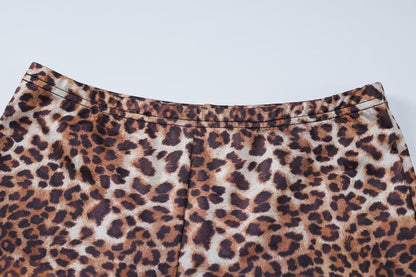 Long sleeve leopard print button pant set