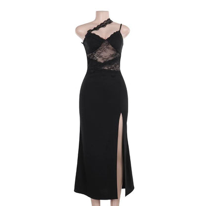 Sweetheart neck lace hem slit cami maxi dress