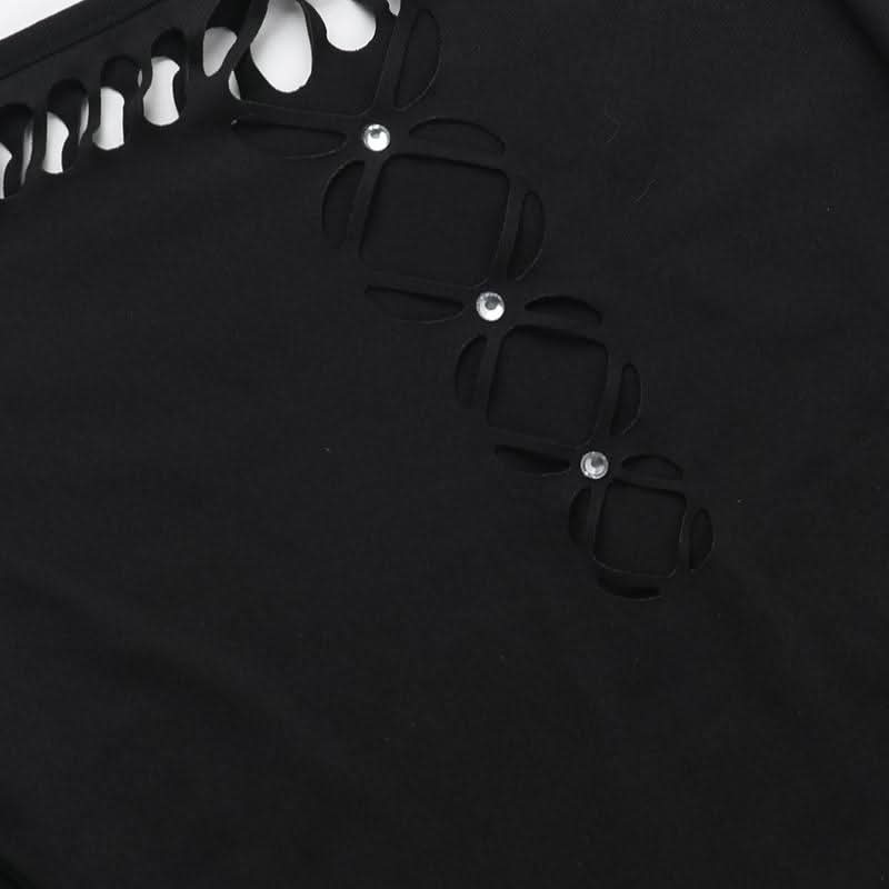 Off shoulder long sleeve hollow out beaded cut out mini dress