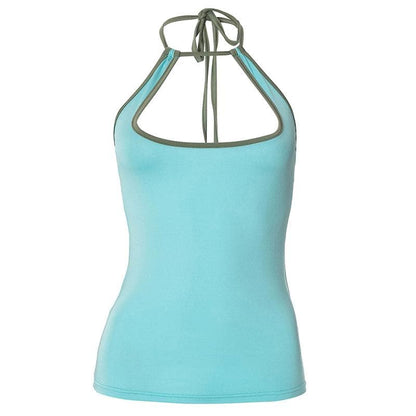 Halter contrast hollow out self tie backless cut out top
