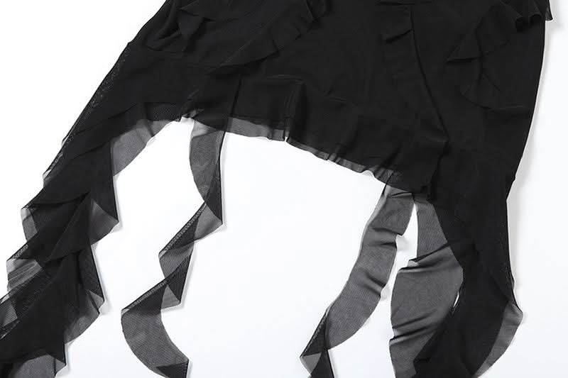 Ruffle mesh solid mini skirt