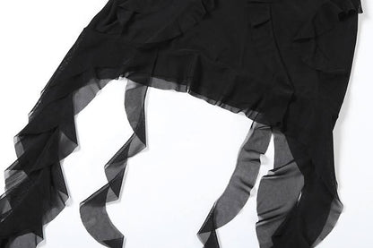 Ruffle mesh solid mini skirt