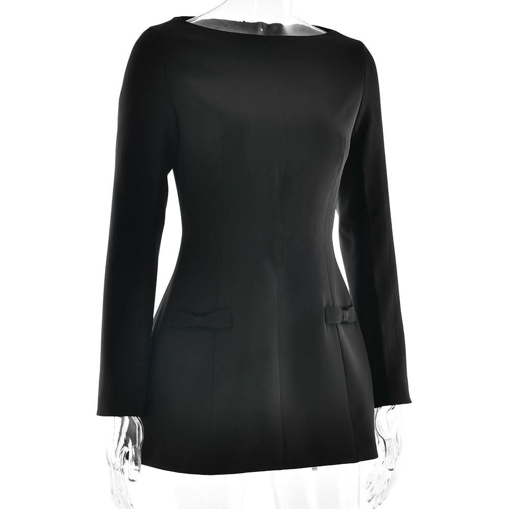 Long sleeve bowknot solid mini dress
