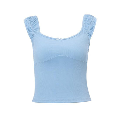 Ruched u neck bowknot ribbed cami top