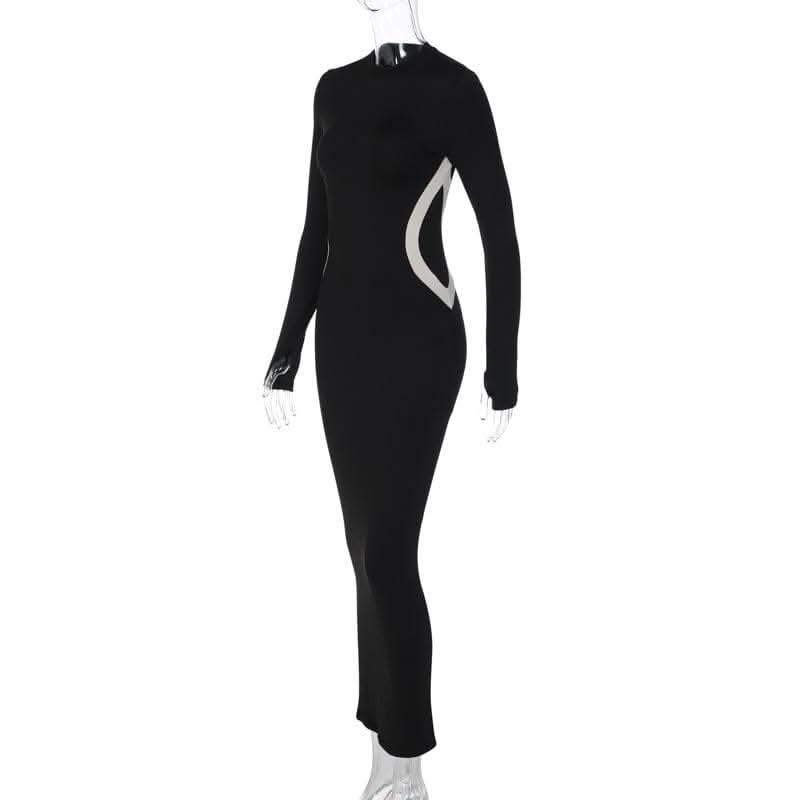 Gloves contrast long sleeve crewneck maxi dress-final-sale