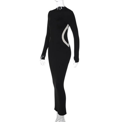 Gloves contrast long sleeve crewneck maxi dress-final-sale