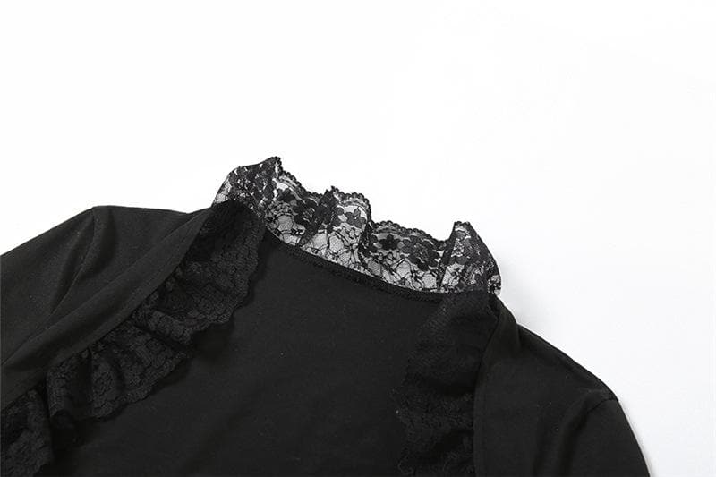Long sleeve lace hem lace up shrug 2 piece top