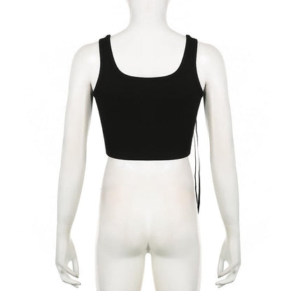 Bowknot ribbon heart applique ribbed crop top