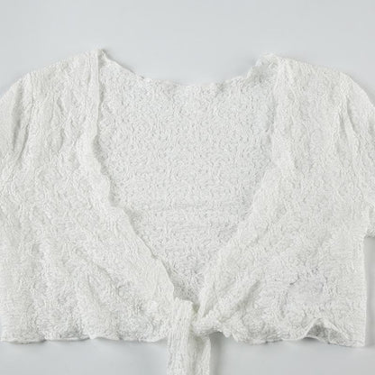 Flared sleeve solid knotted top