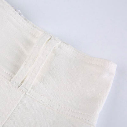 Denim pleated zip-up mini skirt