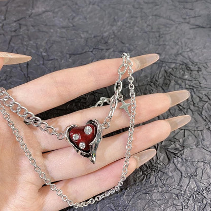 Heart pendant layered chain necklace