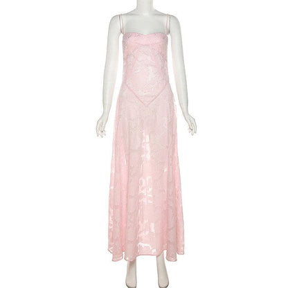 Square Neck Floral Jacquard Burnout Spaghetti Strap Backless Maxi Dress