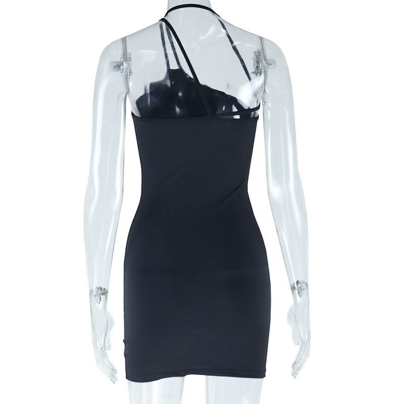 Irregular flower applique backless cami mini dress