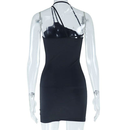 Irregular flower applique backless cami mini dress