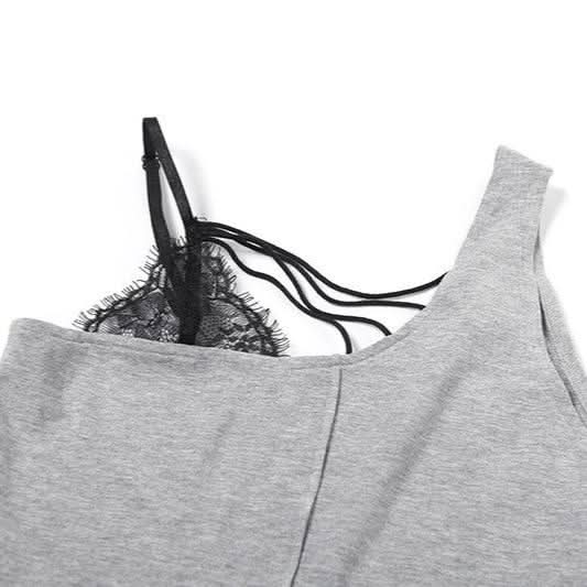 Irregular lace hem hollow out stitch patchwork cut out top