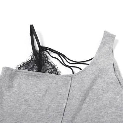 Irregular lace hem hollow out stitch patchwork cut out top