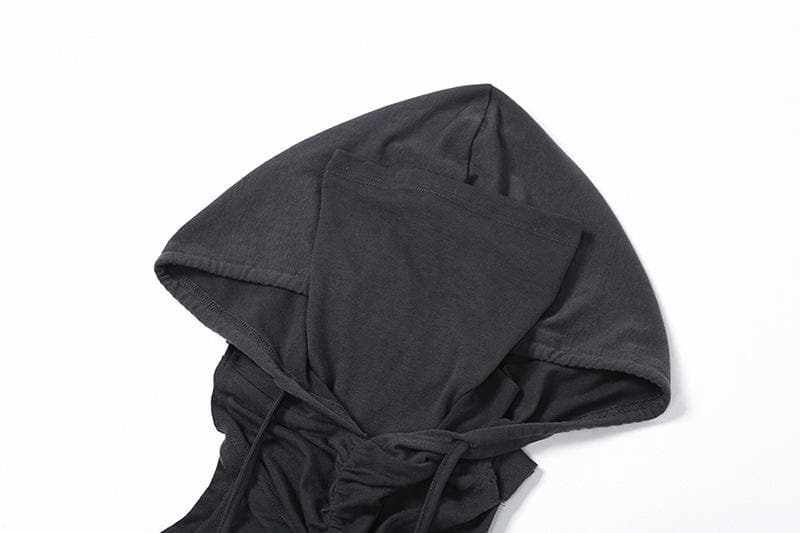 Sleeveless hoodie drawstring cross front ruched top