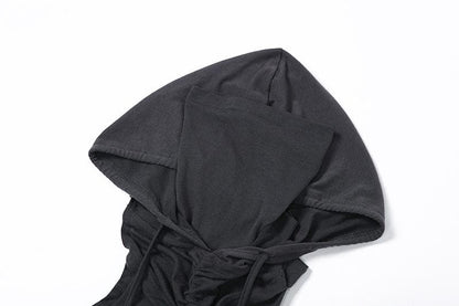 Sleeveless hoodie drawstring cross front ruched top