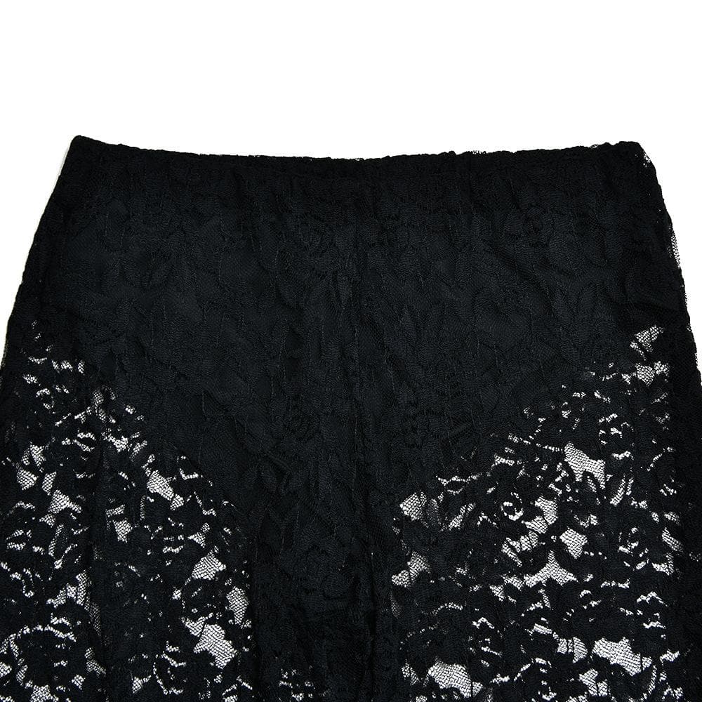 Lace high rise solid patchwork straight leg pant