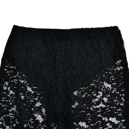 Lace high rise solid patchwork straight leg pant