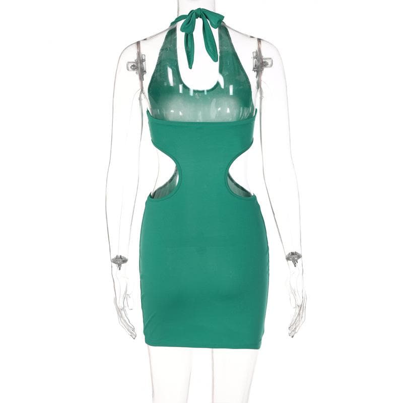 Halter Neck Keyhole Chest Waist Cutout Bodycon Mini Dress
