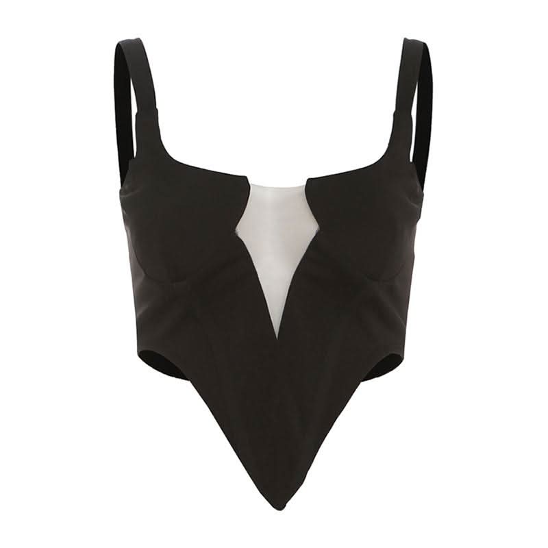 U neck mesh patchwork backless cami top