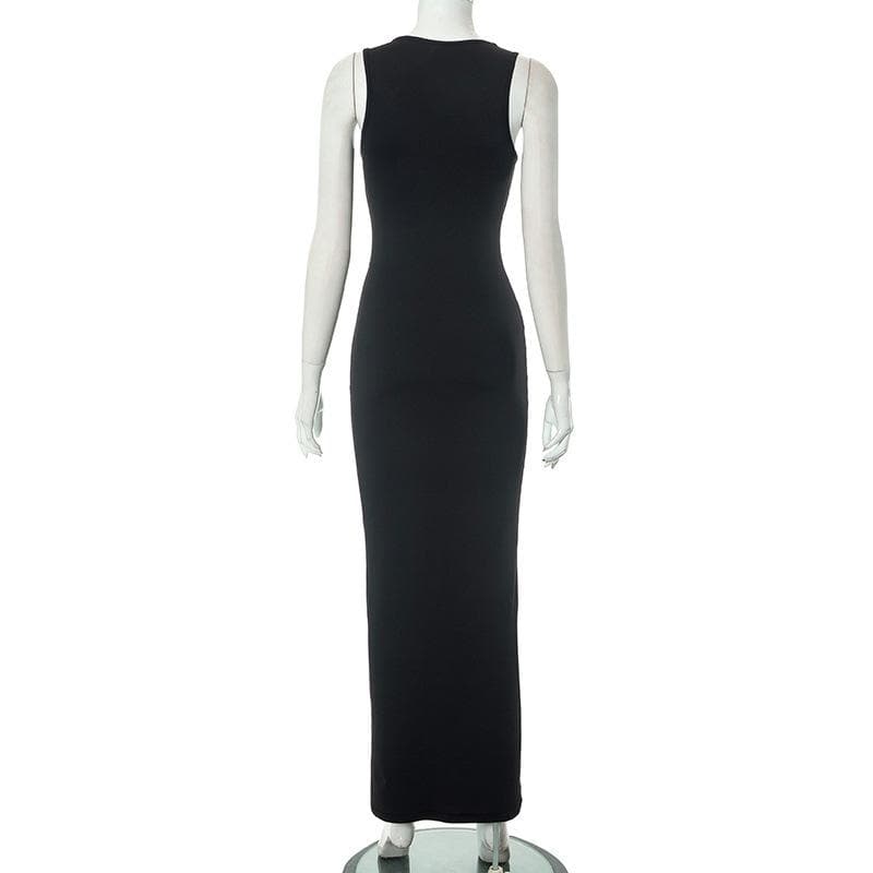 Crewneck body print contrast tank maxi dress