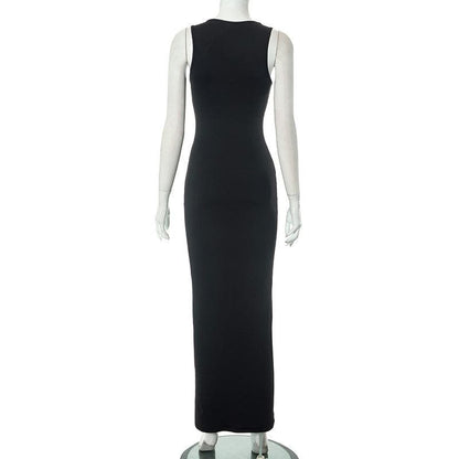 Crewneck body print contrast tank maxi dress