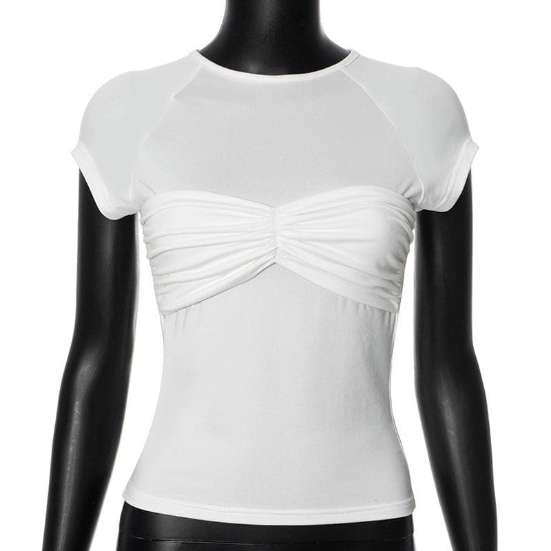 Short sleeve ruched crewneck solid top