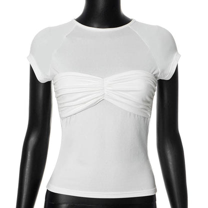 Short sleeve ruched crewneck solid top