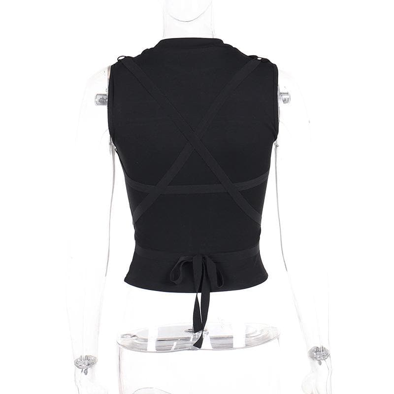 Crewneck patchwork cross front cross pattern tank top